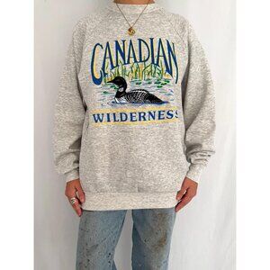 90s vintage Canadian Wilderness outdoor nature loon graphic pullover sweatshirt